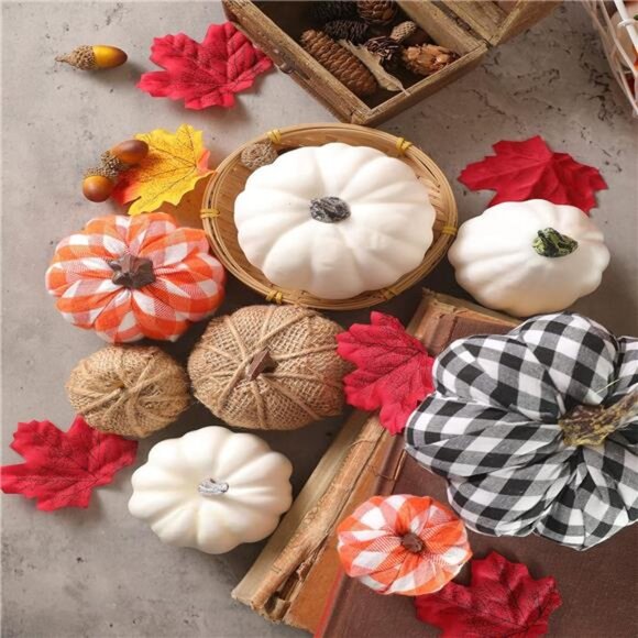 Ueerdand 16 PCS Fall Decor Assorted Sizes Artificial Pumpkins Burlap Faux‎ Foam - Picture 2 of 7